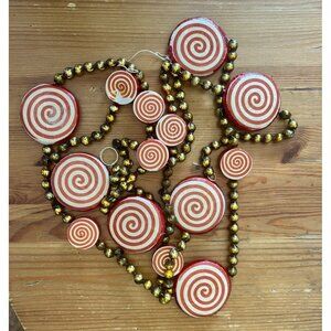 Vintage Holiday Garland Red White Peppermint Paper Swirls Gold Mercury Glass